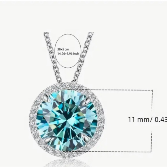 MOISSANITE 5 c.t.w Cyan Blue Necklace GRA CERTIFIED - Picture 4 of 10